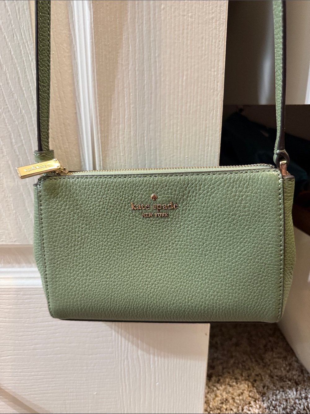 kate spade Light Olive Green Pebbled Leather Crossbody